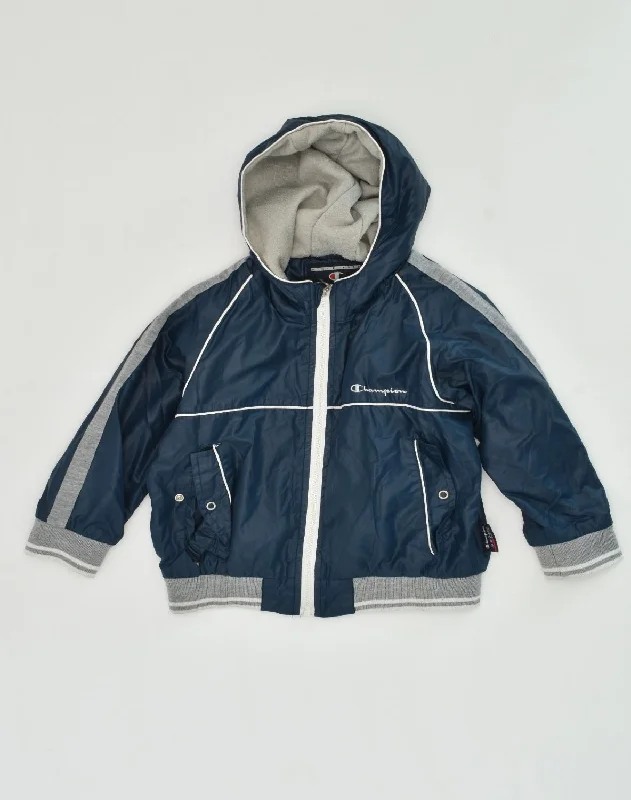 men's outdoor jackets -CHAMPION Boys Hooded Bomber Jacket 2-3 Years XL Navy Blue Polyester