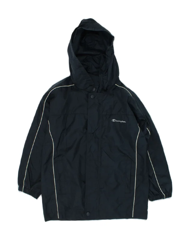 men's rainproof jackets for hiking -CHAMPION Boys Hooded Rain Jacket 7-8 Years Navy Blue Polyester