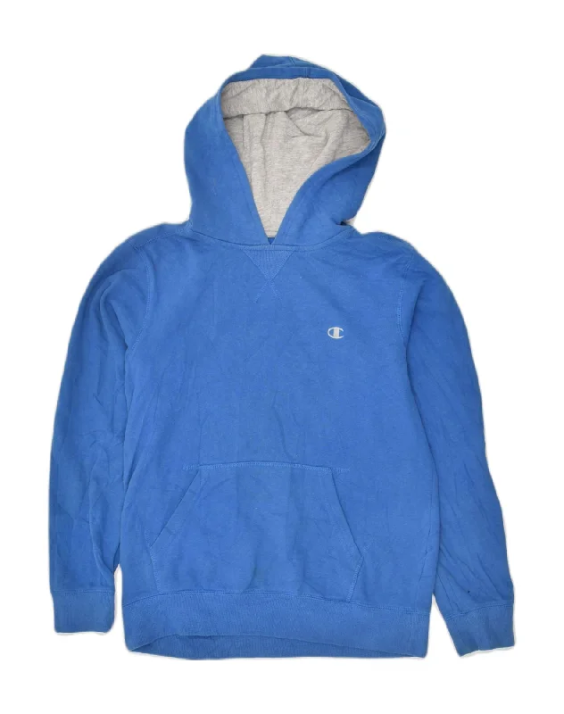 men's fleece-lined hoodies -CHAMPION Boys Hoodie Jumper 12-13 Years Large Blue Cotton