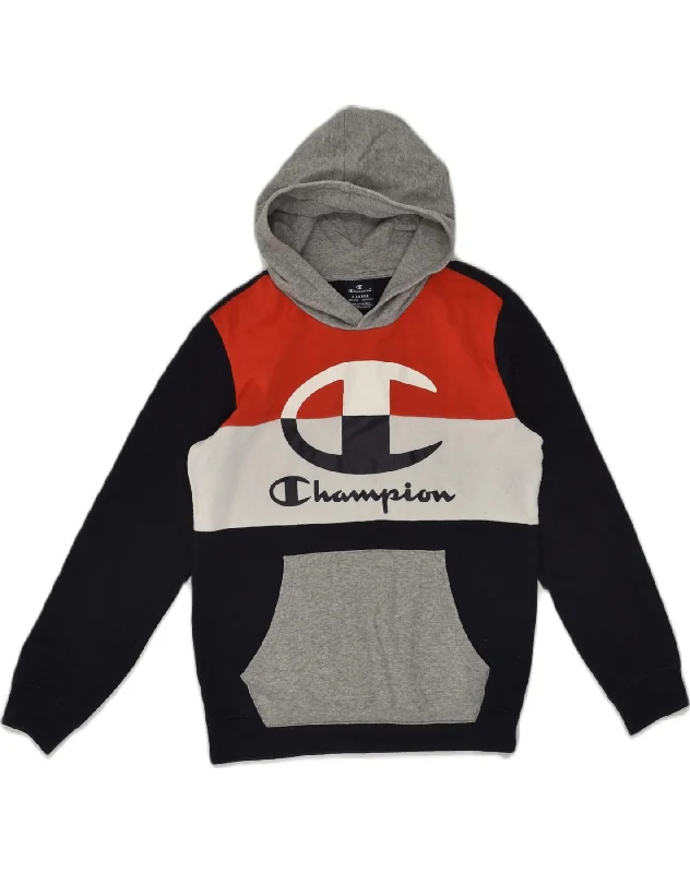 men's comfortable casual hoodies -CHAMPION Boys Hoodie Jumper 13-14 Years Black Colourblock Cotton