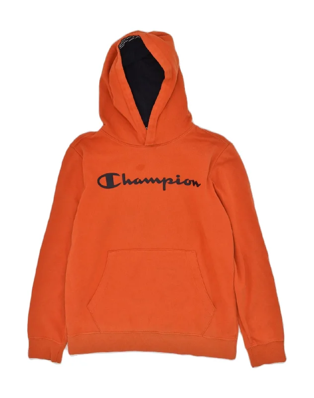 men's long sleeve hoodies -CHAMPION Boys Hoodie Jumper 13-14 Years XL Orange Cotton