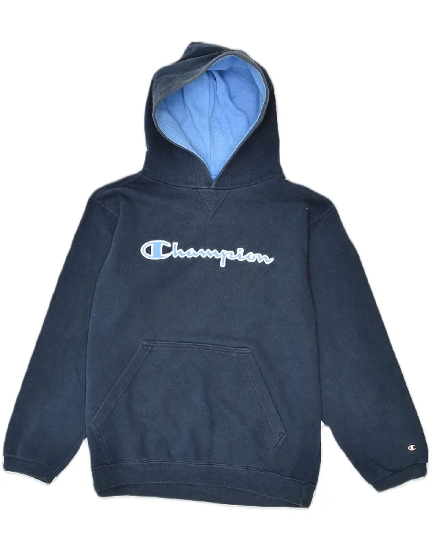 men's hoodie with unique design -CHAMPION Boys Oversized Graphic Hoodie Jumper 11-12 Years Navy Blue Cotton