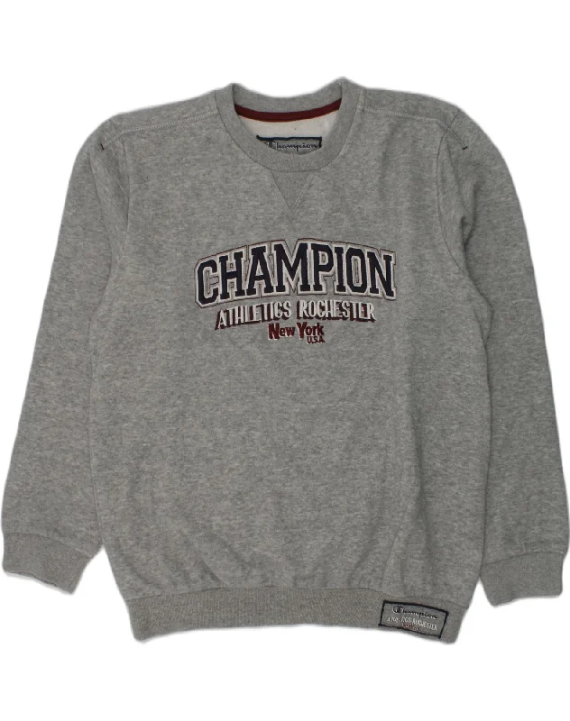 men's hoodie for school wear -CHAMPION Boys Rochester Graphic Sweatshirt Jumper 9-10 Years Medium Grey