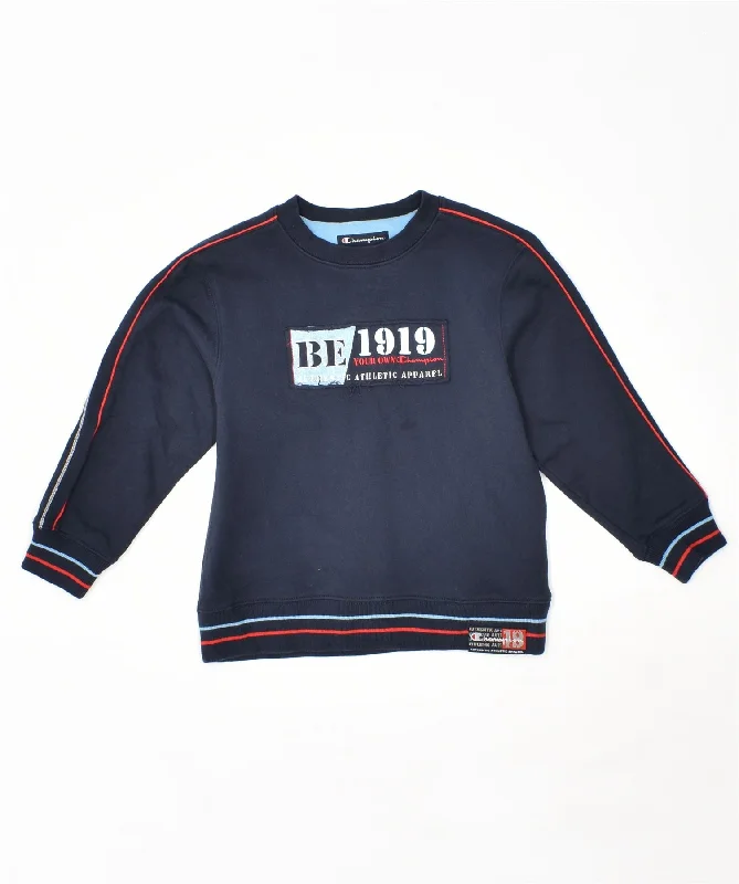 men's zip-up hoodies -CHAMPION Boys Sweatshirt Jumper 5-6 Years XS Navy Blue Cotton