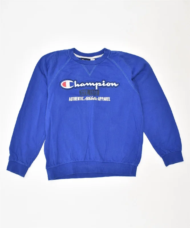 men's graphic print hoodies -CHAMPION Boys Sweatshirt Jumper 9-10 Years Medium Blue