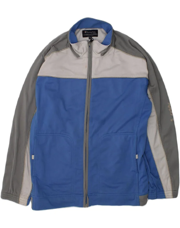 men's fleece-lined jackets -CHAMPION Boys Tracksuit Top Jacket 11-12 Years Blue Colourblock Polyester