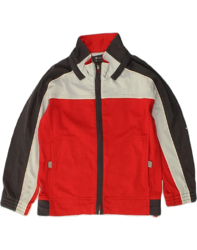 men's tailored outdoor jackets -CHAMPION Boys Tracksuit Top Jacket 3-4 Years Red Colourblock Polyester