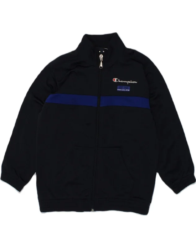 men's comfortable fleece jackets -CHAMPION Boys Tracksuit Top Jacket 5-6 Years XS Navy Blue Polyester