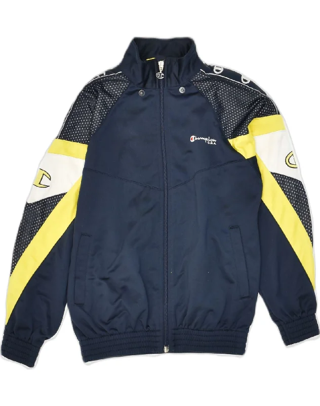 men's lightweight outdoor jackets -CHAMPION Boys Tracksuit Top Jacket 7-8 Years Navy Blue Colourblock