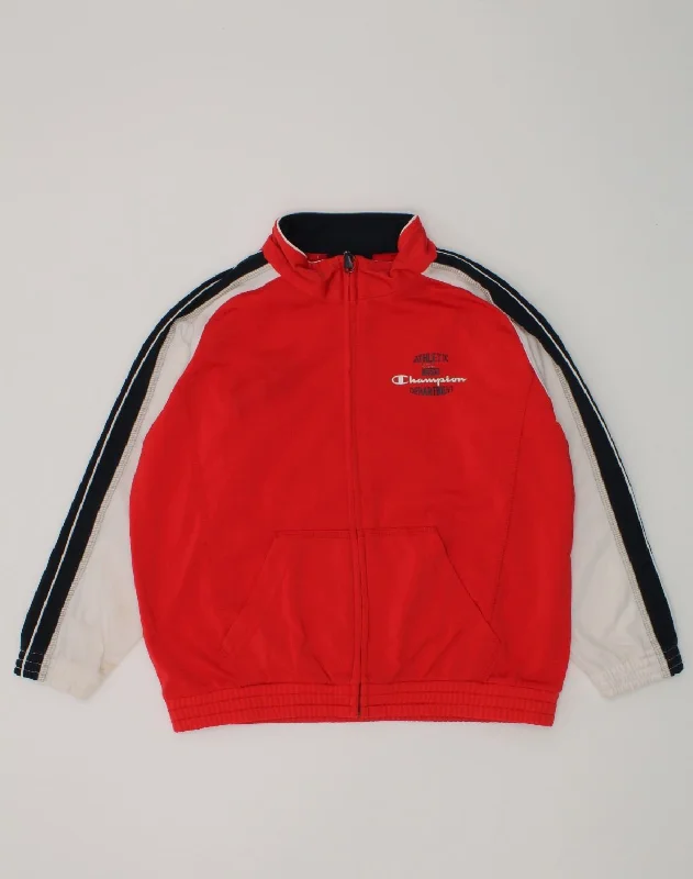 men's hooded jackets -CHAMPION Boys Tracksuit Top Jacket 7-8 Years Small Red Colourblock