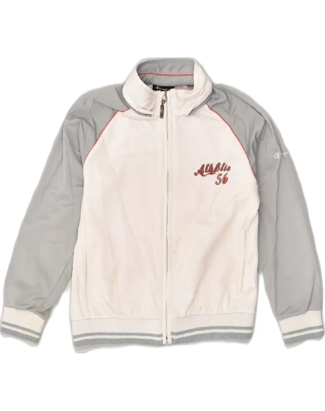 men's classic jackets -CHAMPION Boys Tracksuit Top Jacket 7-8 Years White Colourblock Polyester