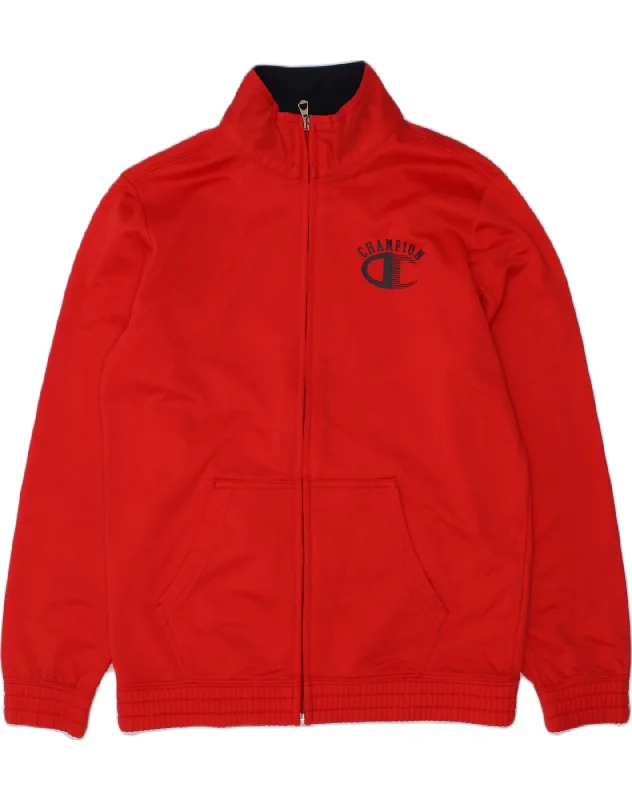 men's stylish denim jackets -CHAMPION Boys Tracksuit Top Jacket 9-10 Years Medium Red Polyester