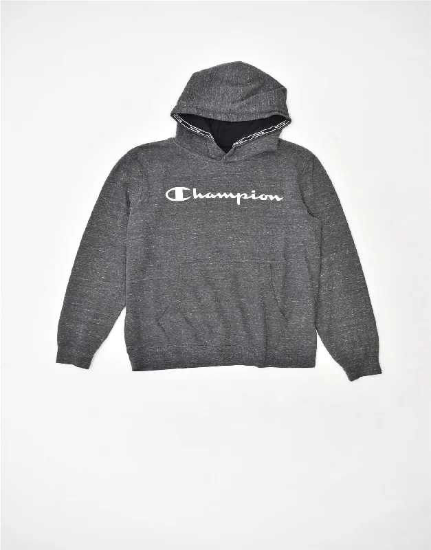 men's warm winter hoodies -CHAMPION Girls Graphic Hoodie Jumper 15-16 Years 2XL Grey Flecked Cotton