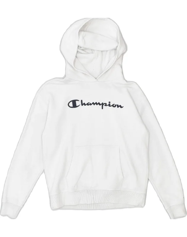 men's trendy hoodies -CHAMPION Girls Graphic Hoodie Jumper 15-16 Years 2XL White Cotton