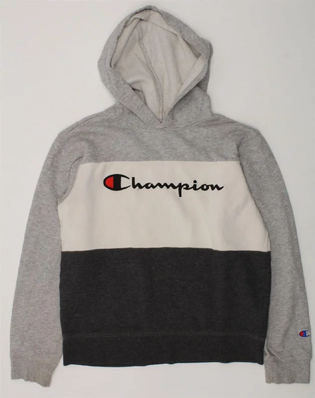 men's hoodie with bold prints -CHAMPION Girls Graphic Hoodie Jumper 15-16 Years L Black Colourblock