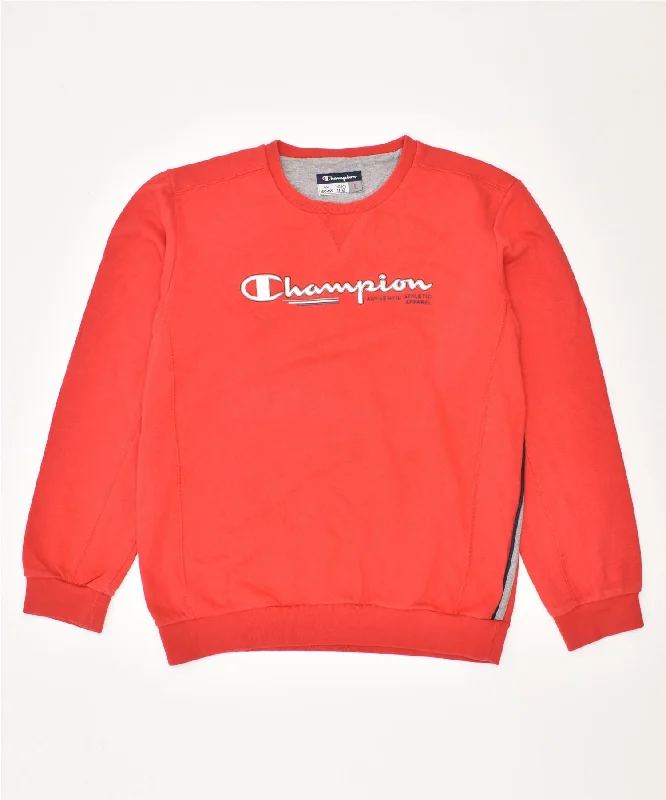 men's casual sweatshirts -CHAMPION Girls Graphic Sweatshirt Jumper 11-12 Years Large Red Cotton