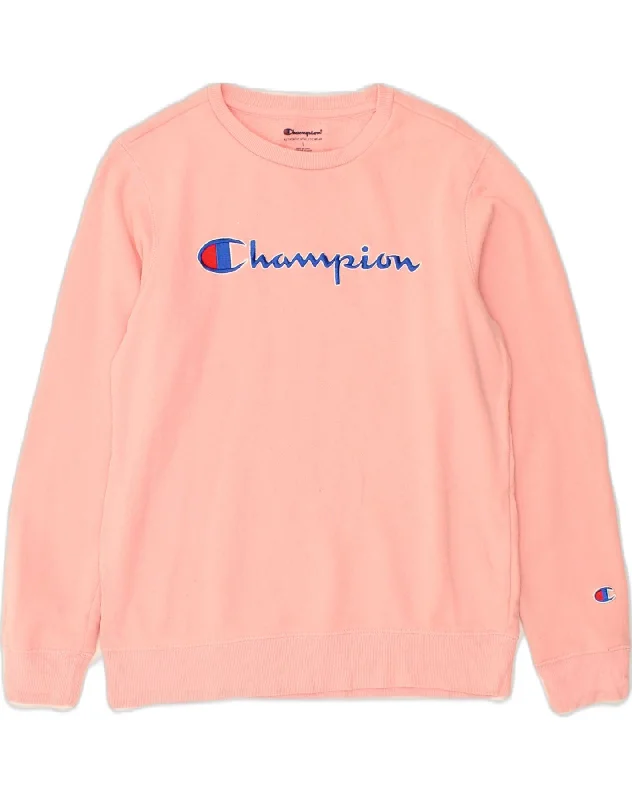 men's streetwear hoodies -CHAMPION Girls Graphic Sweatshirt Jumper 13-14 Years Large Pink Cotton