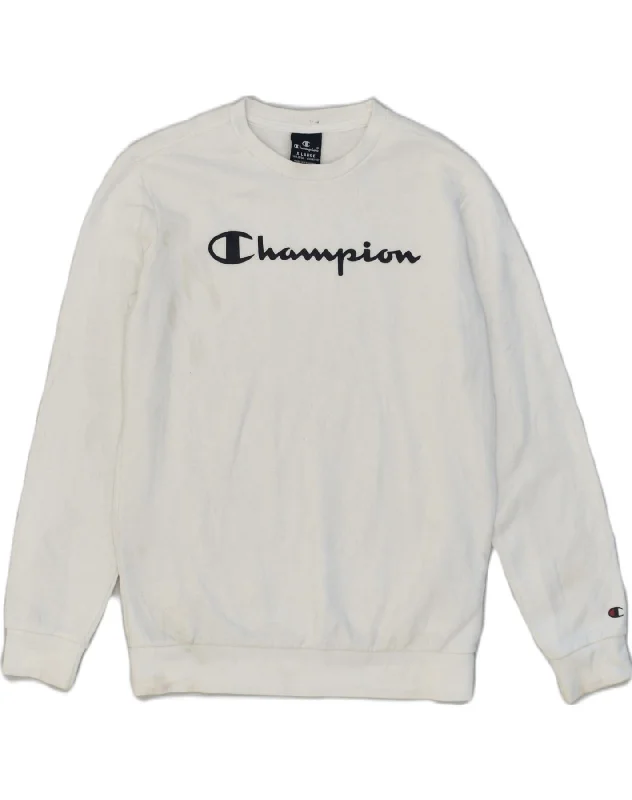 men's fleece hoodie jacket -CHAMPION Girls Graphic Sweatshirt Jumper 13-14 Years White Cotton