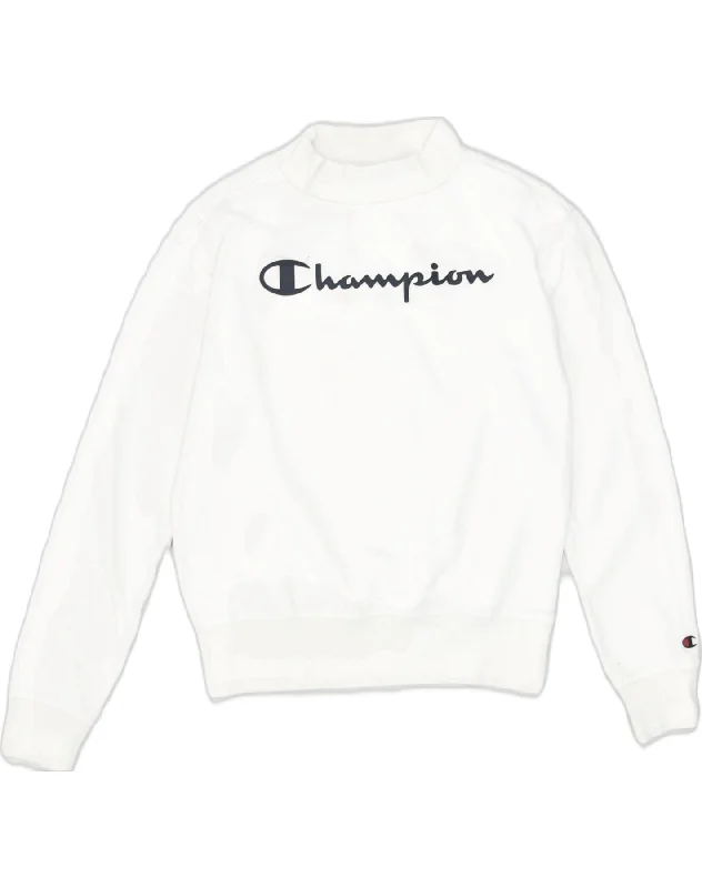 men's hoodie with zippered pockets -CHAMPION Girls Graphic Sweatshirt Jumper 13-14 Years White Cotton