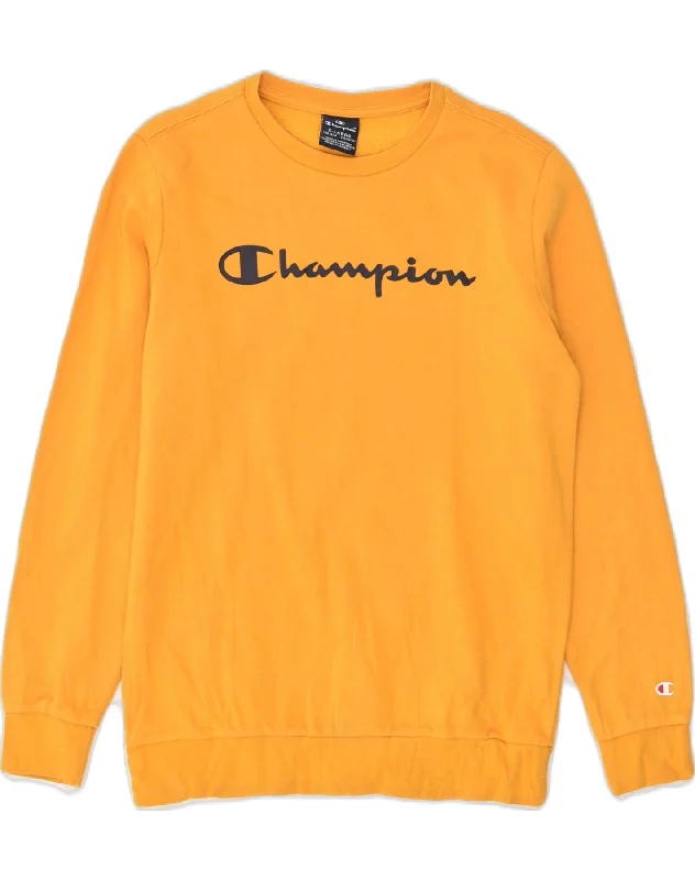 men's hoodie for cold weather -CHAMPION Girls Graphic Sweatshirt Jumper 13-14 Years XL Yellow Cotton