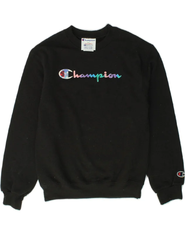 men's graphic hoodies for streetwear -CHAMPION Girls Graphic Sweatshirt Jumper 7-8 Years Small Black Cotton