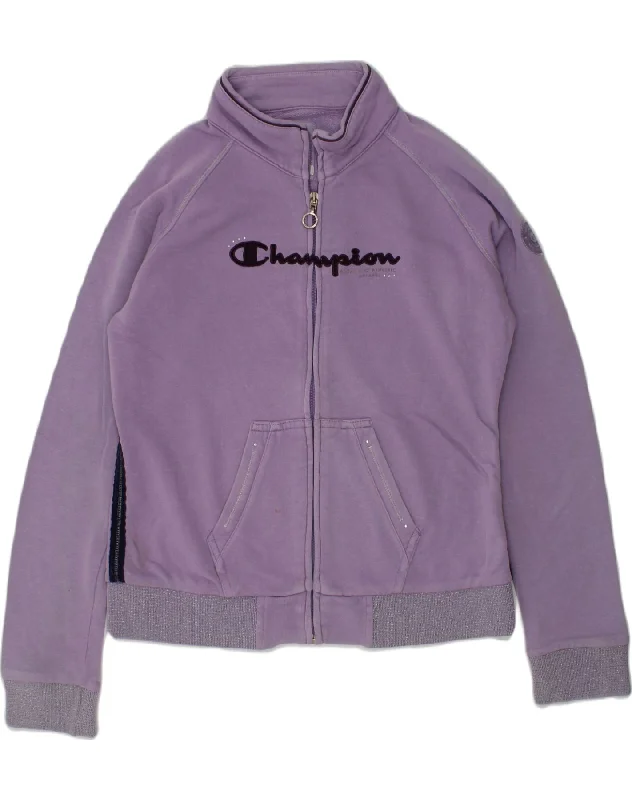 men's casual quilted jackets -CHAMPION Girls Graphic Tracksuit Top Jacket 11-12 Years Large Purple