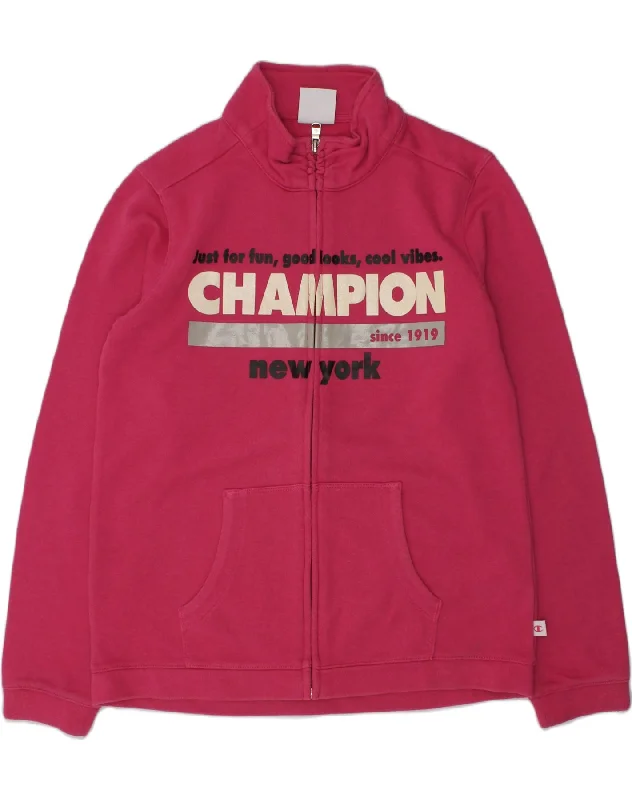 men's bomber jacket with patches -CHAMPION Girls Graphic Tracksuit Top Jacket 13-14 Years XL Pink Cotton