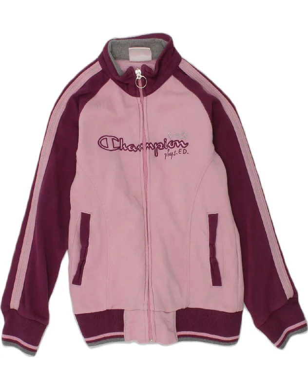 men's classic leather jackets -CHAMPION Girls Graphic Tracksuit Top Jacket 7-8 Years Small Pink