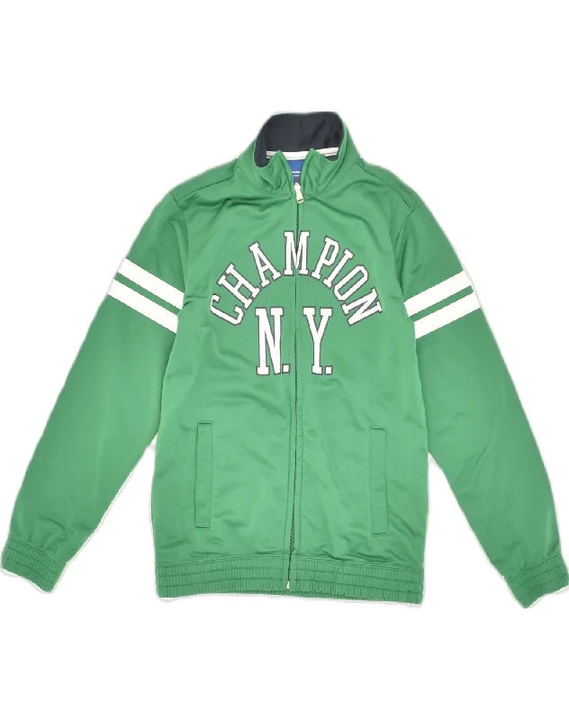 men's vintage jackets -CHAMPION Girls Graphic Tracksuit Top Jacket 9-10 Years Green Polyester