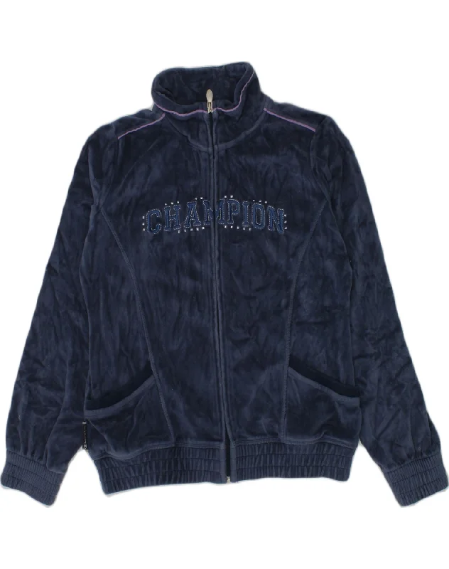 men's down jackets -CHAMPION Girls Graphic Tracksuit Top Jacket 9-10 Years Medium Navy Blue