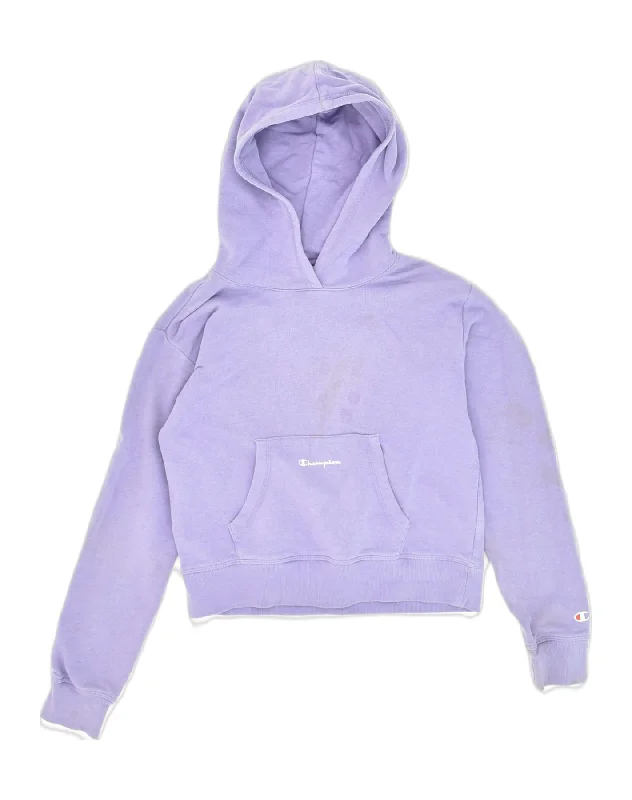 men's hoodie sweatshirt with hoods -CHAMPION Girls Hoodie Jumper 11-12 Years Large Purple Cotton