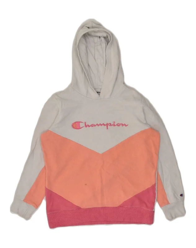 men's soft cotton hoodies -CHAMPION Girls Hoodie Jumper 12-13 Years XL Grey Colourblock Cotton