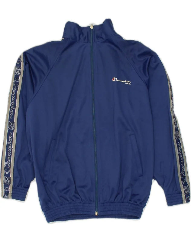 men's long sleeve jackets -CHAMPION Girls Tracksuit Top Jacket 11-12 Years Large Navy Blue Polyester