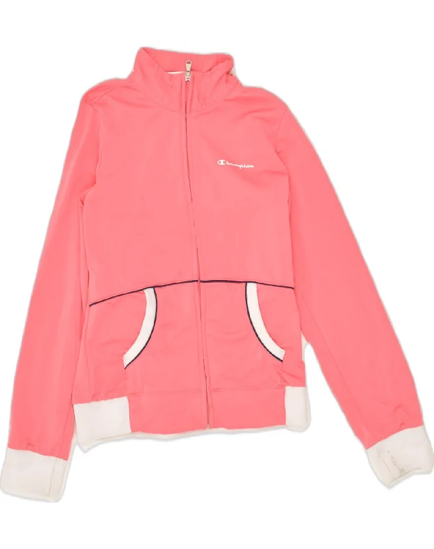 men's puffer jackets -CHAMPION Girls Tracksuit Top Jacket 11-12 Years Large Pink Polyester