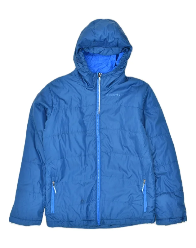 men's tailored jackets -COLUMBIA Boys Hooded Padded Jacket 15-16 Years XL Blue Polyester