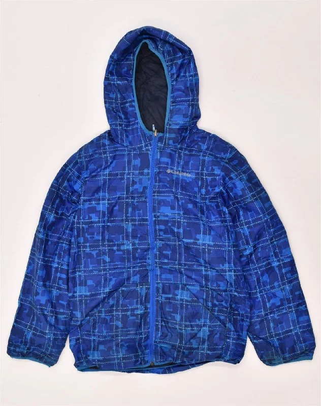 men's military jackets -COLUMBIA Boys Hooded Rain Jacket 14-15 Years Large Blue Polyester