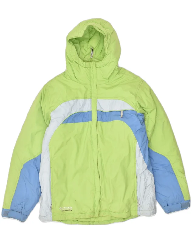 men's fashionable jackets -COLUMBIA Girls Hooded Padded Jacket 15-16 Years Green Colourblock