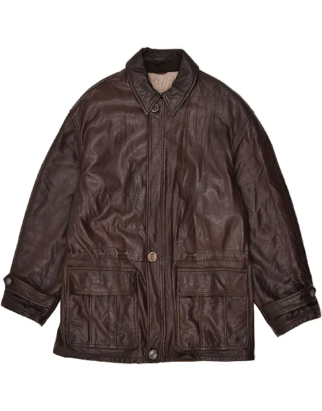 men's insulated jackets for snow -CONBIPEL Mens Leather Jacket IT 48 Medium Brown Leather