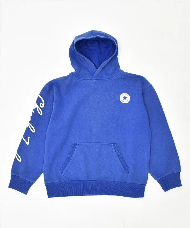 men's fleece hoodie jacket -CONVERSE Boys Graphic Hoodie Jumper 10-11 Years Medium Blue Cotton