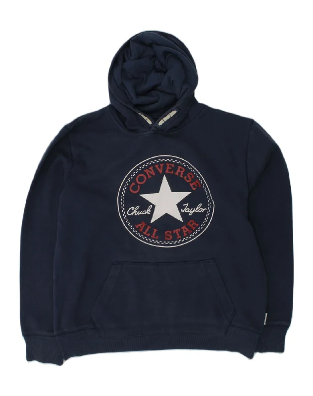 men's long sleeve hoodies -CONVERSE Boys Graphic Hoodie Jumper 12-13 Years Large  Navy Blue Cotton