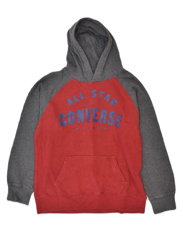 men's zip hoodie with drawstrings -CONVERSE Boys Graphic Hoodie Jumper 13-14 Years XL Burgundy Colourblock