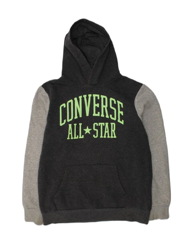 men's casual sweatshirts -CONVERSE Boys Graphic Hoodie Jumper 13-14 Years XL Grey Colourblock Cotton