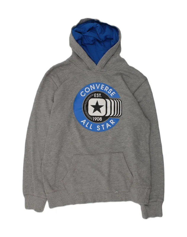 men's hoodie sweatshirt with hoods -CONVERSE Boys Graphic Hoodie Jumper 13-14 Years XL Grey Cotton