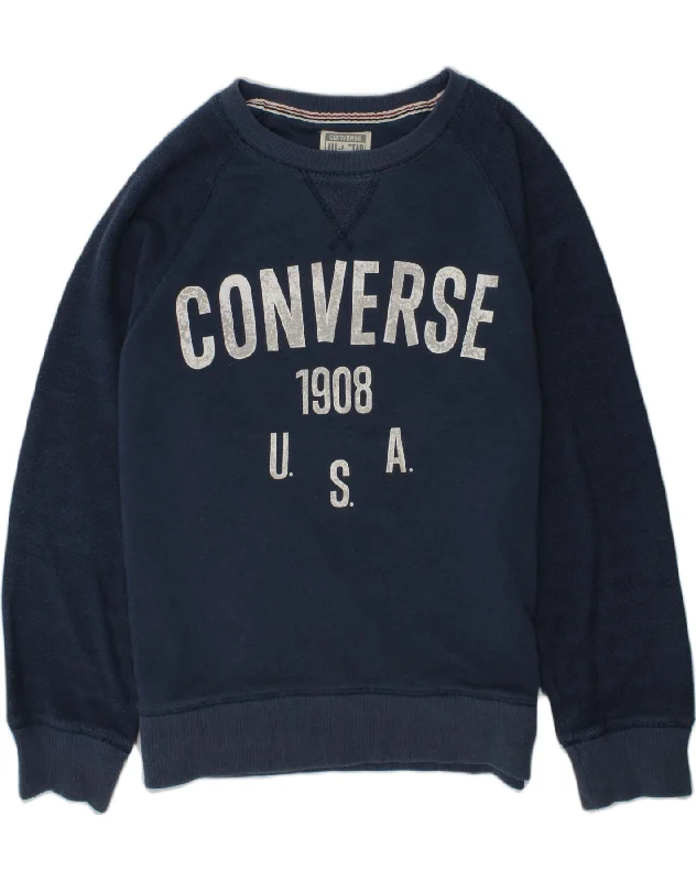 men's comfortable sweatshirts -CONVERSE Boys Graphic Sweatshirt Jumper 12-13 Years Large  Blue Cotton