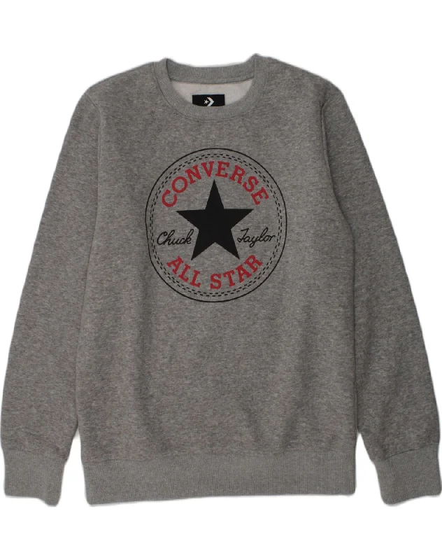 men's cozy hoodies -CONVERSE Boys Graphic Sweatshirt Jumper 12-13 Years Large  Grey Cotton