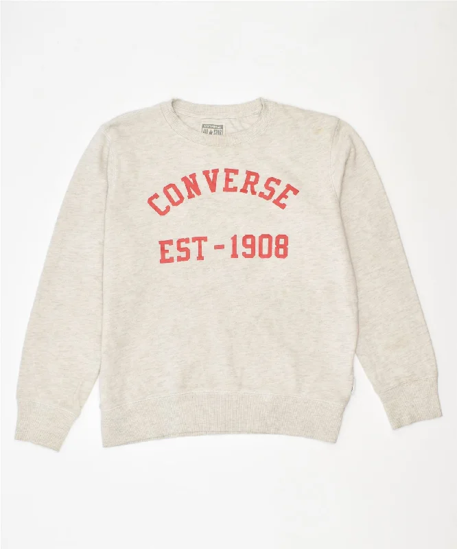 men's heavy-duty hoodies -CONVERSE Boys Graphic Sweatshirt Jumper 12-13 Years Large Off White Cotton