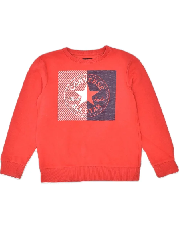 men's fleece-lined hoodies -CONVERSE Boys Graphic Sweatshirt Jumper 12-13 Years Large Red Sports