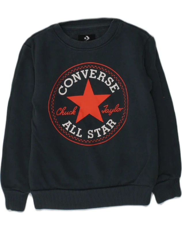 men's hoodie for cold weather -CONVERSE Boys Graphic Sweatshirt Jumper 3-4 Years XS Grey Cotton