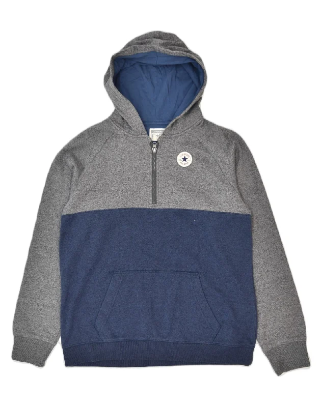 men's hoodie with designs -CONVERSE Boys Hoodie Jumper 13-14 Years XL Blue Colourblock Cotton