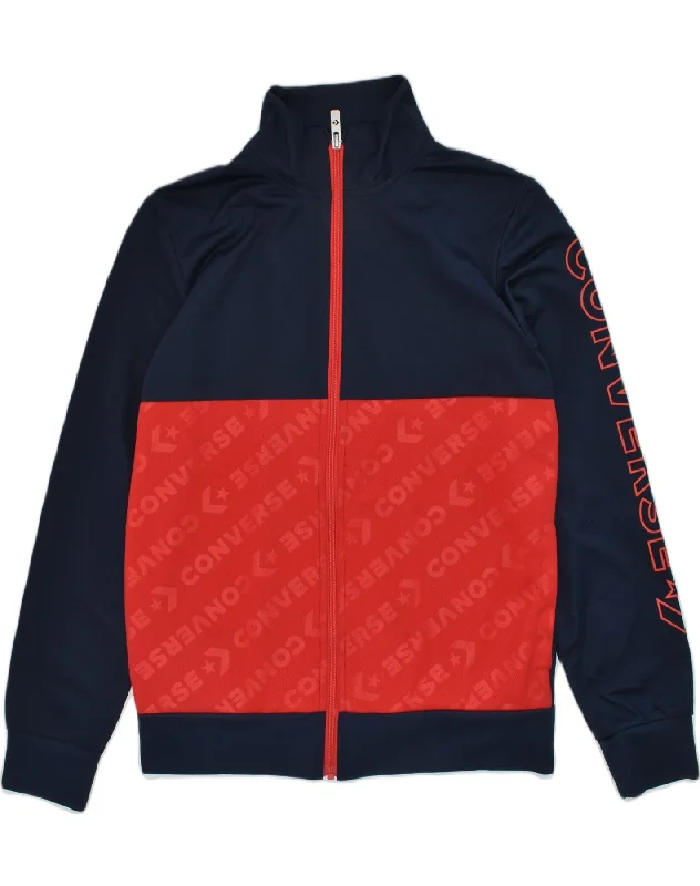 men's puffer jackets -CONVERSE Boys Tracksuit Top Jacket 12-13 Years Large Navy Blue Colourblock